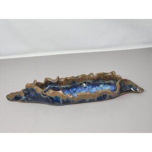Vintage Abstract‎ Stoneware Art Sculpture With Blue & Brown Glazed Finish